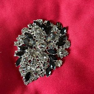 Black and silver crystal brooch, NEW